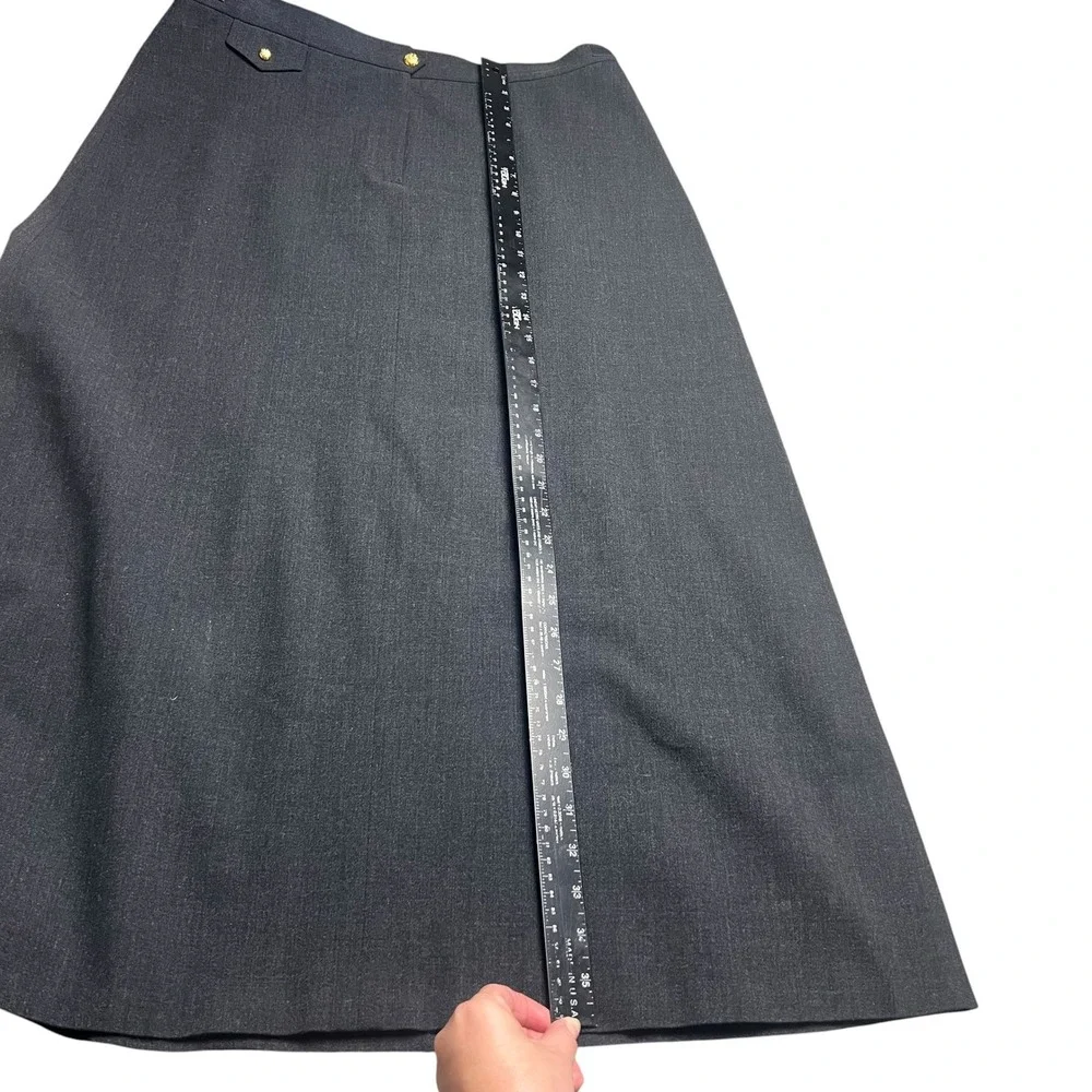 Lauren Ralph Lauren Gray Wool Blend Maxi Skirt Side Buckle Gold Button Size 14